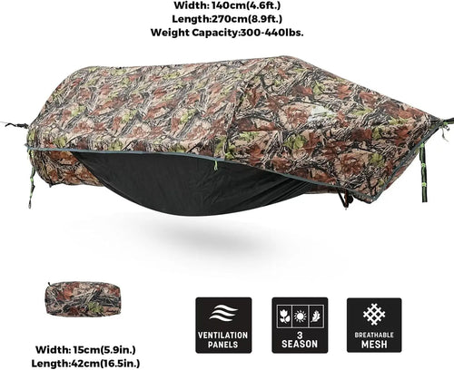 3-in-1 Waterproof Camping Hammock Tent with Mosquito Net, Rainfly, Lightweight Portable for Hiking Outdoor Travel