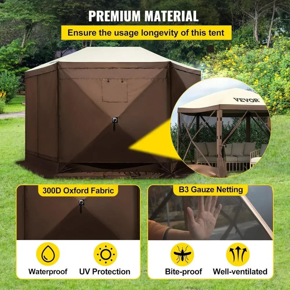 Instant 6-Sided Pop-Up Gazebo Tent with Mosquito Netting, Outdoor Sun Shelter for 10x10ft Area