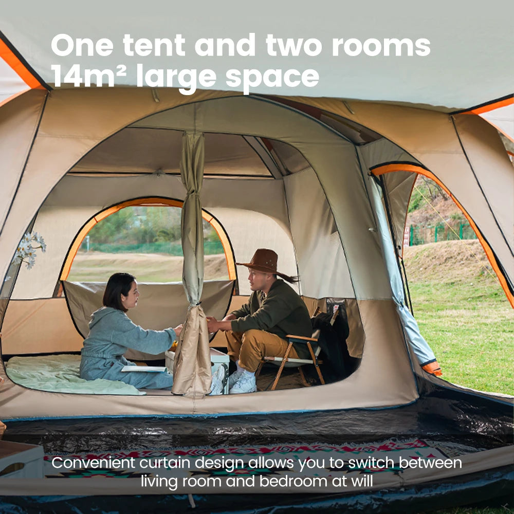 Large Family Tent 8-12 Person 2 Room Windproof with Sun Protection Mosquito Net, Instant Setup Outdoor Camping Tent for 4 Season