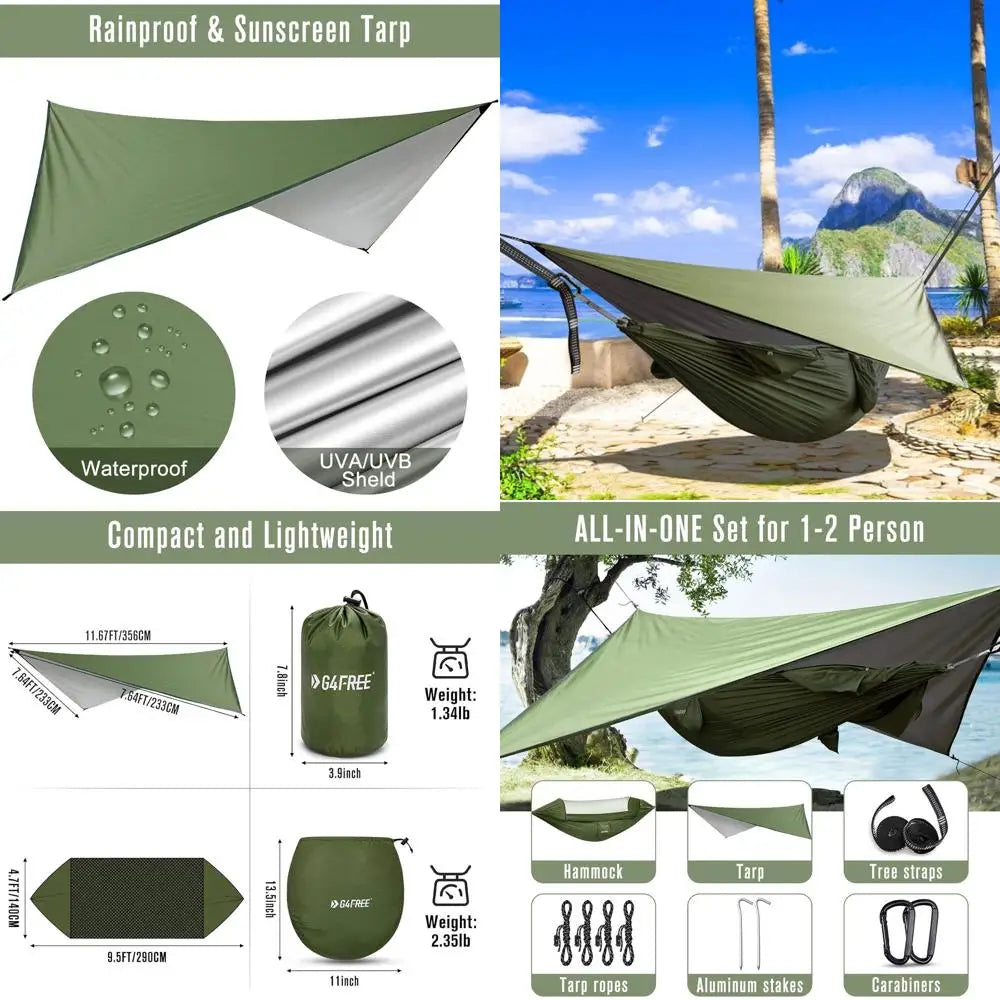 Large Camping Hammock with Mosquito Net and Rain ly- 2 Person Portable Hammock with Bug Net and Tent Tarp or Outdoor Hiking Camp