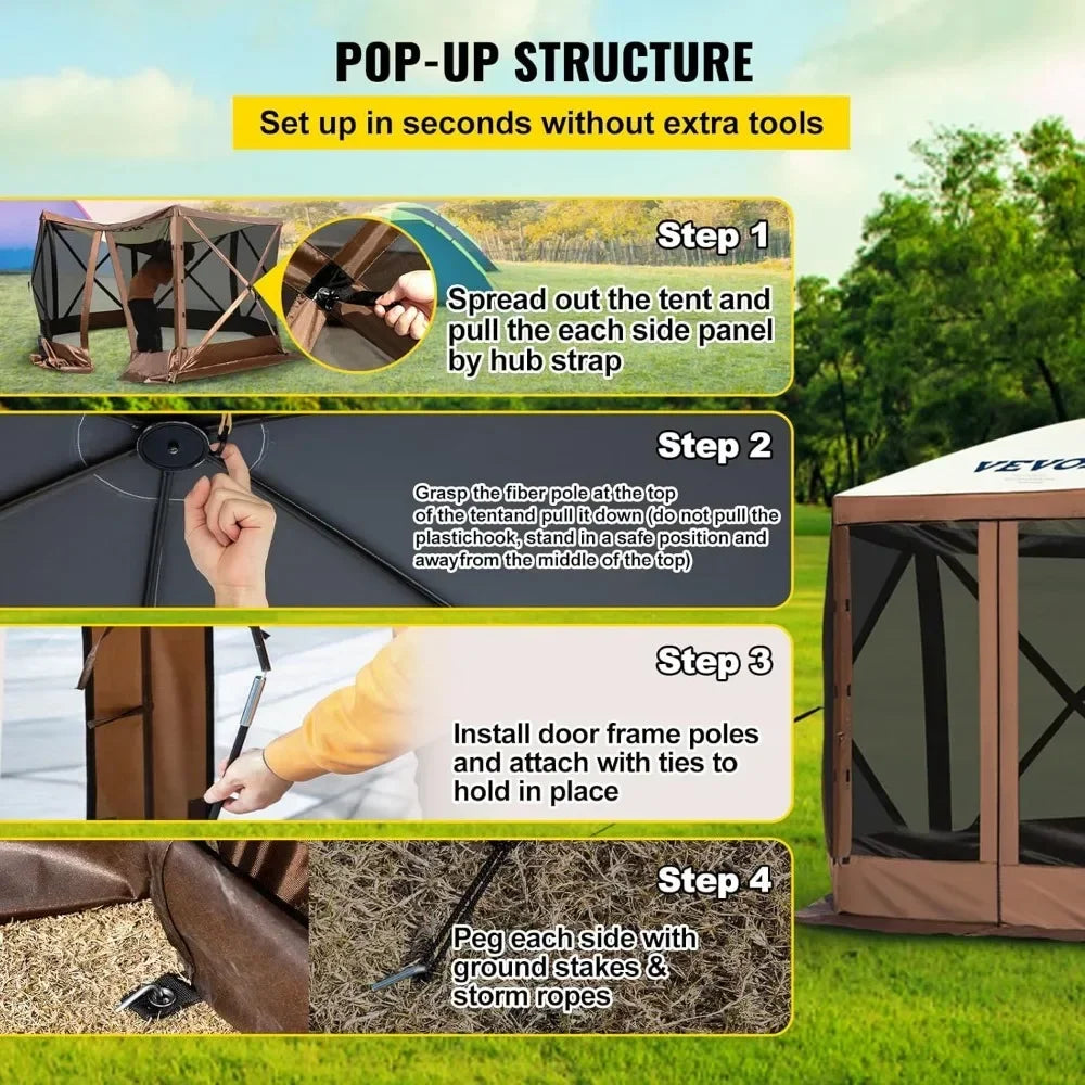 Instant 6-Sided Pop-Up Gazebo Tent with Mosquito Netting, Outdoor Sun Shelter for 10x10ft Area
