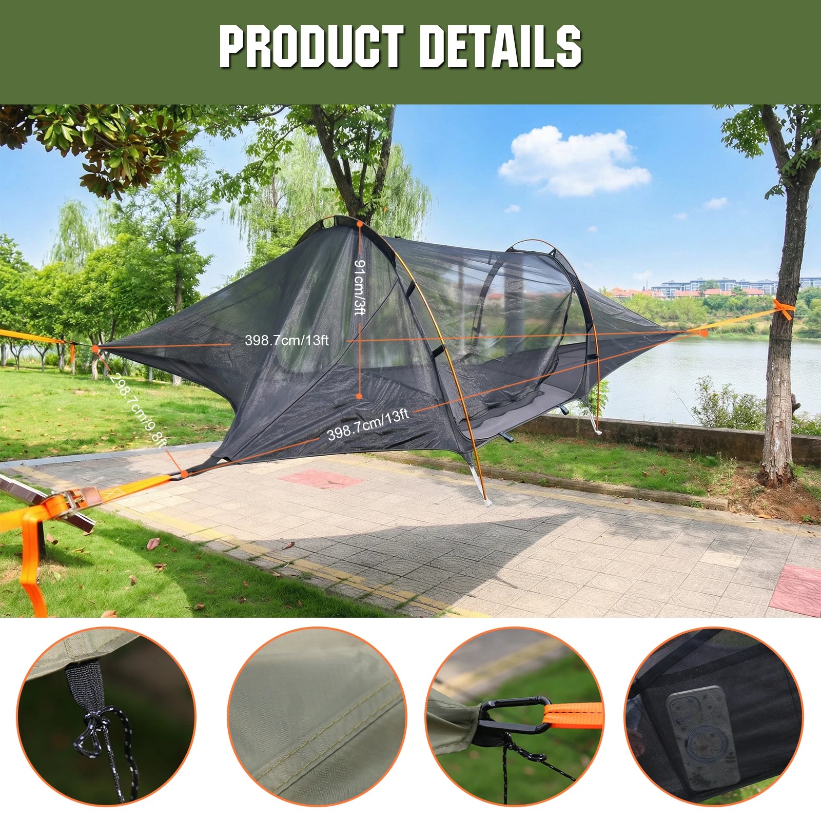 2-Person Tree Tent Hammock with Mosquito Net & RainFly Portable Hammock 660 LBS Load Capacity for Outdoor Backpacking Hiking