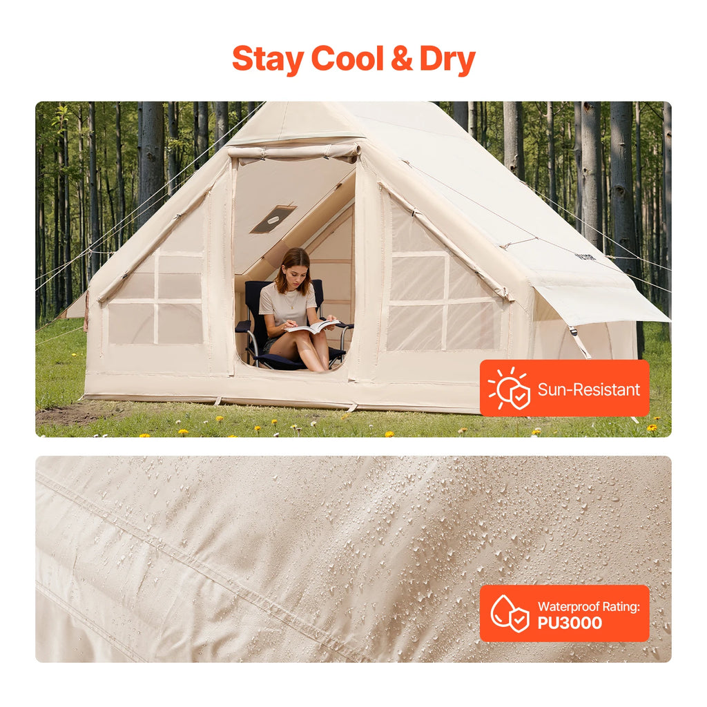 SucceBuy Inflatable Tents for Camp Easy Setup Blow up Tent with Hand Pump 300D Oxford Tent with Stove Jack Storage Bag Included
