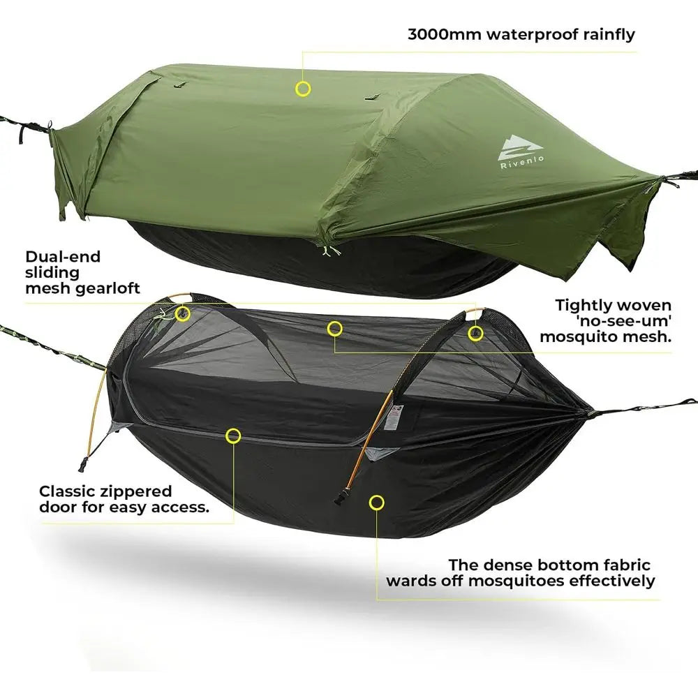 Camping Hammock Tent with Mosquito Net & Raiy, 3 in 1 Waterproo Lightweight Portable Sleng Hammock Bug, Travel Outdoor Gear with