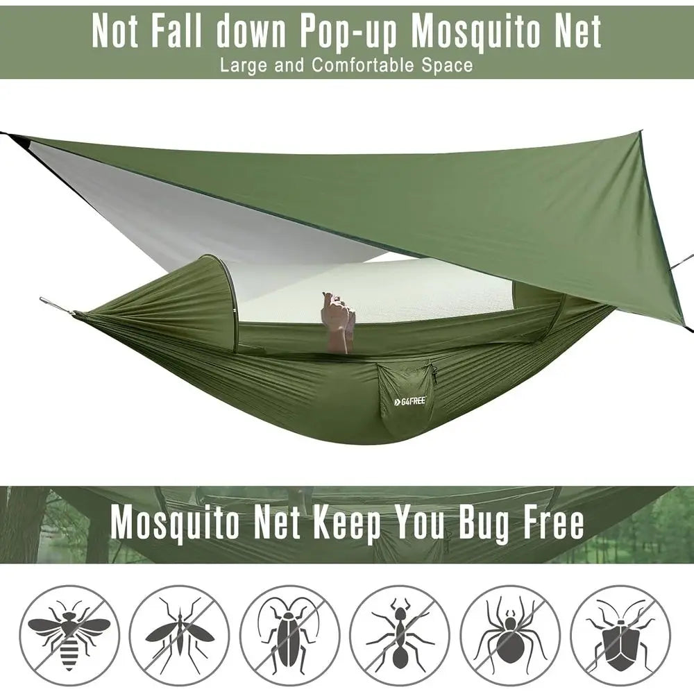 Large Camping Hammock with Mosquito Net and Rain ly- 2 Person Portable Hammock with Bug Net and Tent Tarp or Outdoor Hiking Camp
