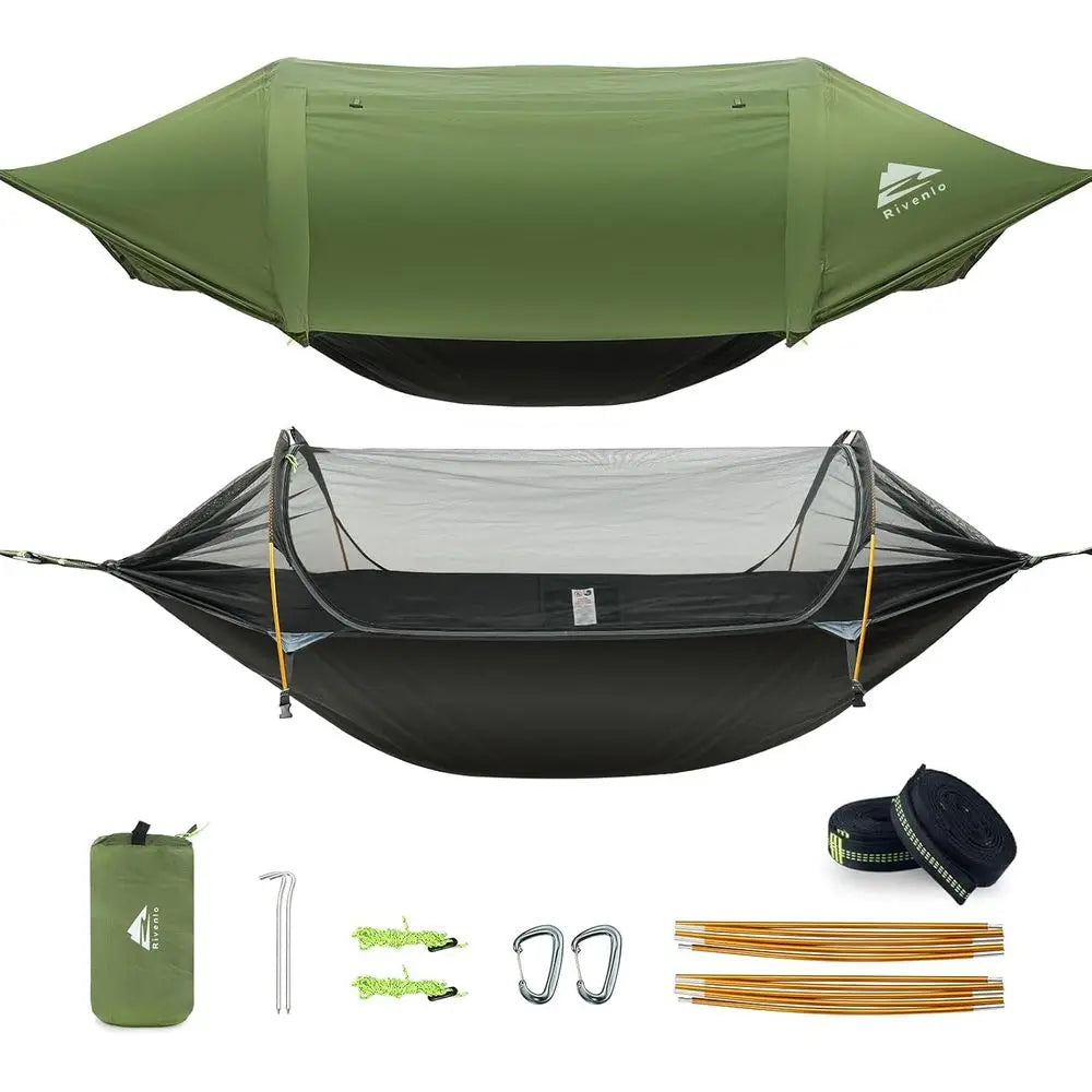 Camping Hammock Tent with Mosquito Net & Raiy, 3 in 1 Waterproo Lightweight Portable Sleng Hammock Bug, Travel Outdoor Gear with