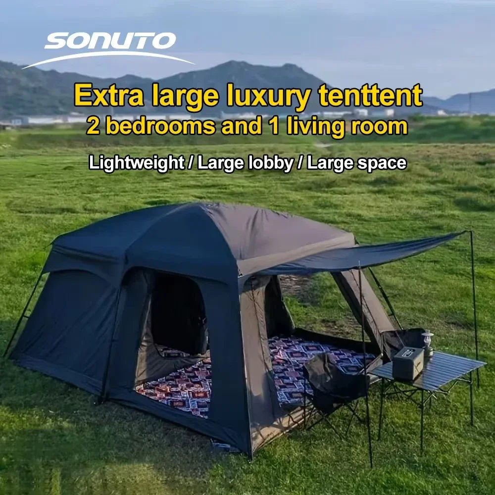 Family Camping Tent 8-12 Person 2 Room with Mosquito Net Sun Roof Instant Pop Up Windproof Large Outdoor Tent for Backyard