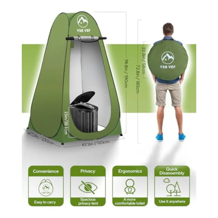 Camping Toilet with Pop-Up Privacy Tent and Liquid Waste Gel Portable Toilet for Camping with Large Tent Ergonomic Potty Provid