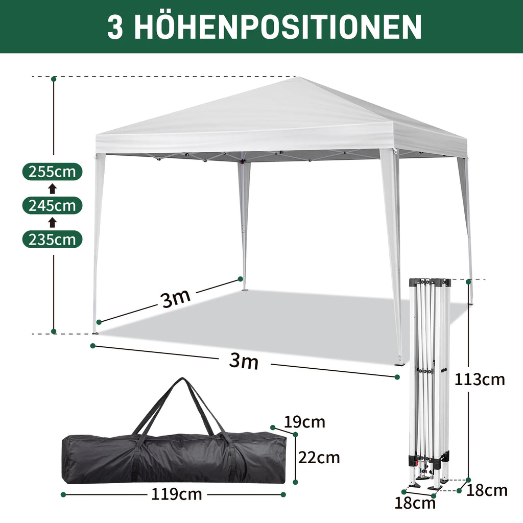 3 X 3m Two Doors & Two Windows Practical Waterproof Right-Angle Folding Tent White