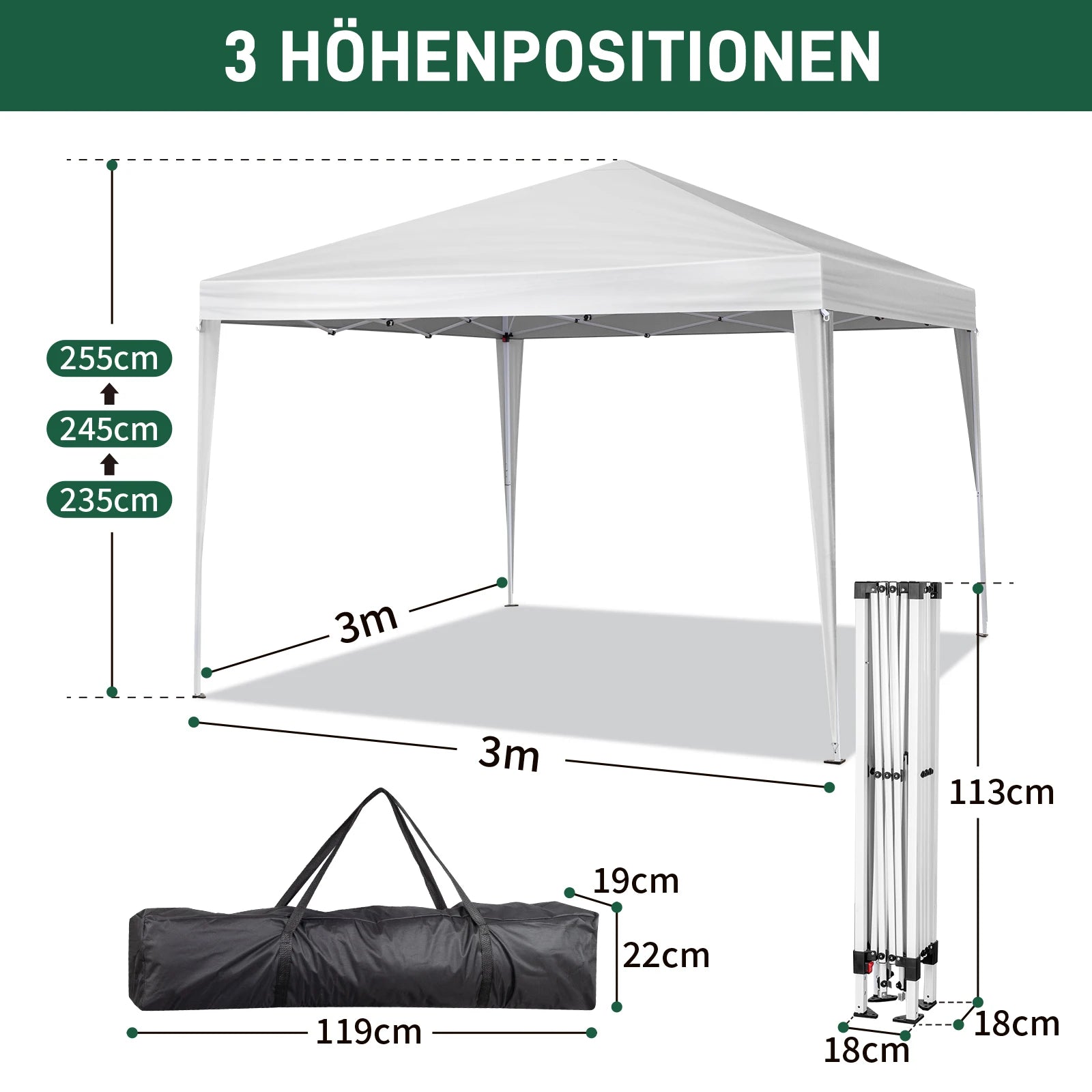 3 X 3m Two Doors & Two Windows Practical Waterproof Right-Angle Folding Tent White