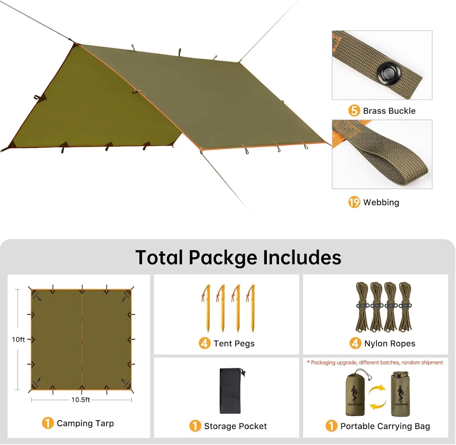 Free Soldier Waterproof Portable Tarp Multifunctional Outdoor Camping Traveling Awning Backpacking Tarp shelter Rain Tarp