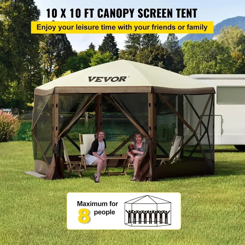 Instant 6-Sided Pop-Up Gazebo Tent with Mosquito Netting, Outdoor Sun Shelter for 10x10ft Area