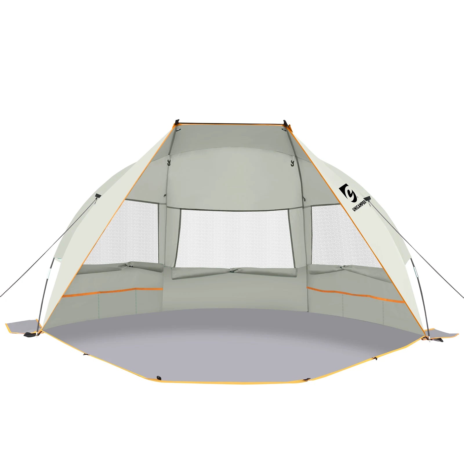 Beach Tent 3 Person Sun Shelter UPF 50+ with Extended Waterproof Pe Floor & 3 Mesh Roll Up Windows Fits