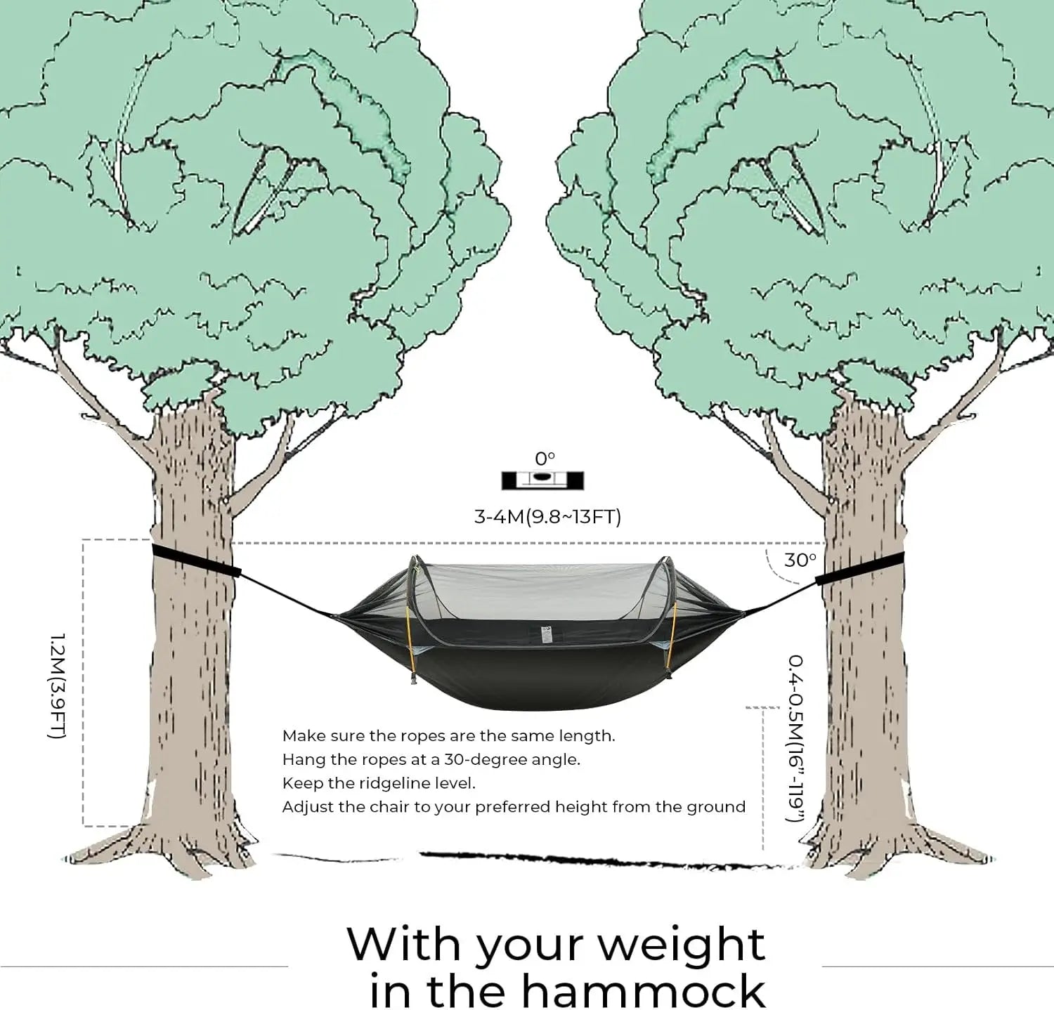 3-in-1 Waterproof Camping Hammock Tent with Mosquito Net, Rainfly, Lightweight Portable for Hiking Outdoor Travel
