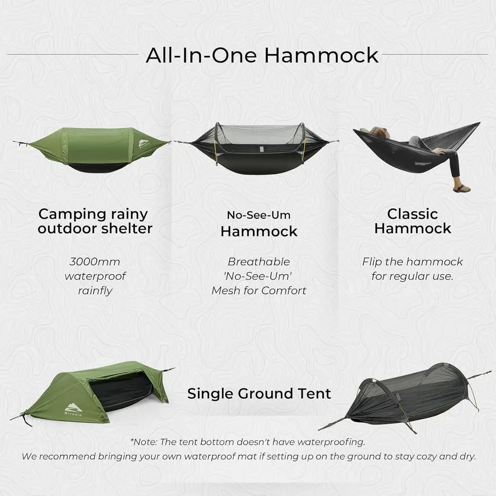 Camping Hammock Tent with Mosquito Net & Raiy, 3 in 1 Waterproo Lightweight Portable Sleng Hammock Bug, Travel Outdoor Gear with
