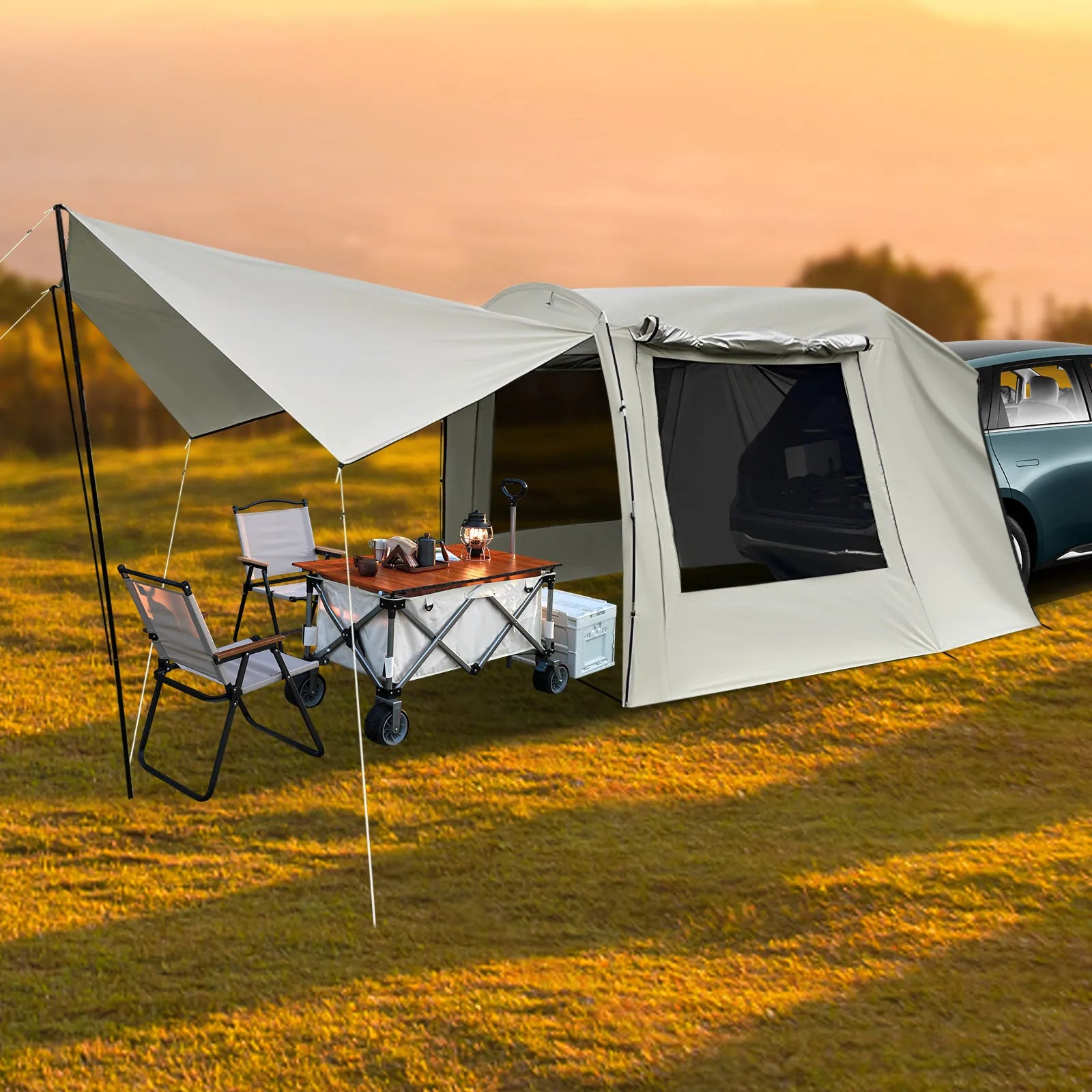 Car Awning Tent for SUV MPV Outdoor Camping Shelter Car Tent Attachment for Camping and Road Trip Adventures