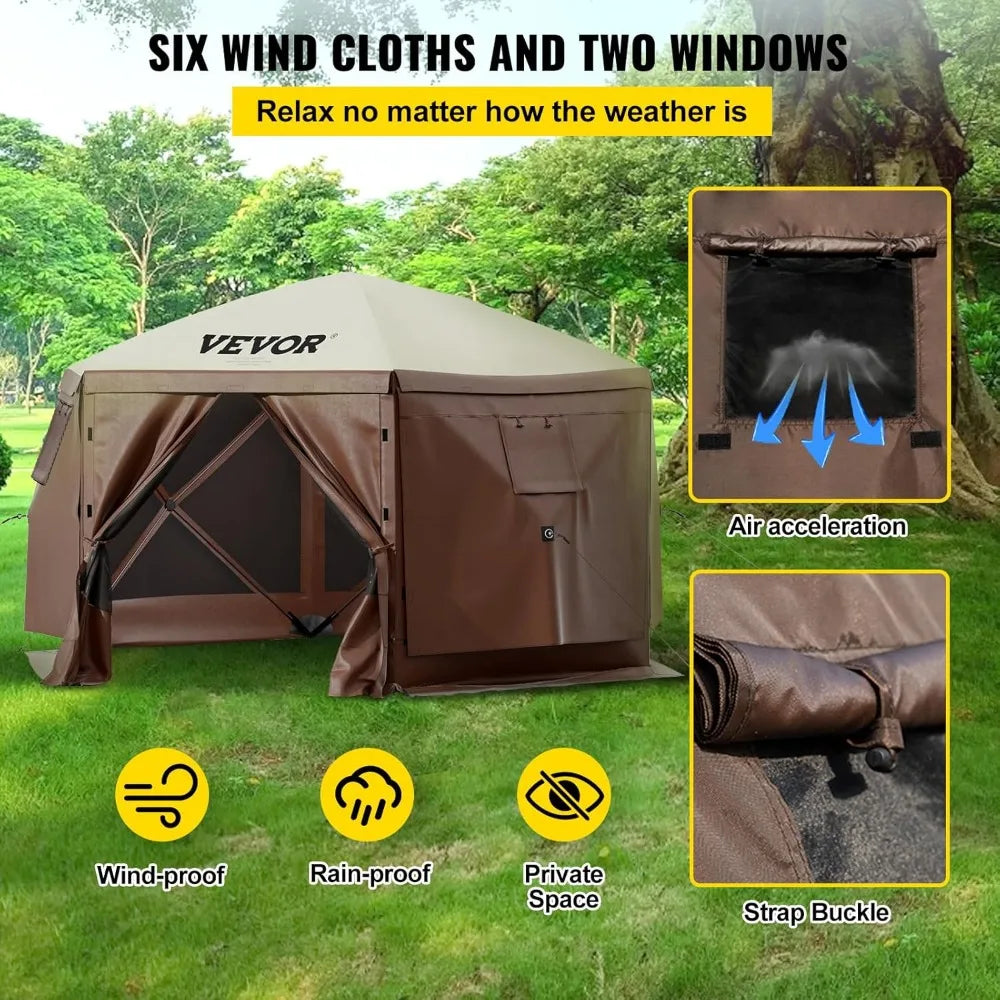 Instant 6-Sided Pop-Up Gazebo Tent with Mosquito Netting, Outdoor Sun Shelter for 10x10ft Area