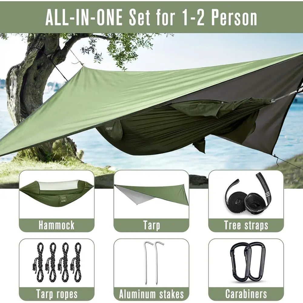 Large Camping Hammock with Mosquito Net and Rain ly- 2 Person Portable Hammock with Bug Net and Tent Tarp or Outdoor Hiking Camp
