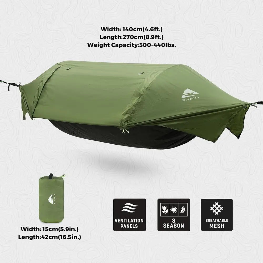 Camping Hammock Tent with Mosquito Net & Raiy, 3 in 1 Waterproo Lightweight Portable Sleng Hammock Bug, Travel Outdoor Gear with
