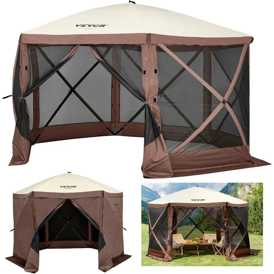 Instant 6-Sided Pop-Up Gazebo Tent with Mosquito Netting, Outdoor Sun Shelter for 10x10ft Area